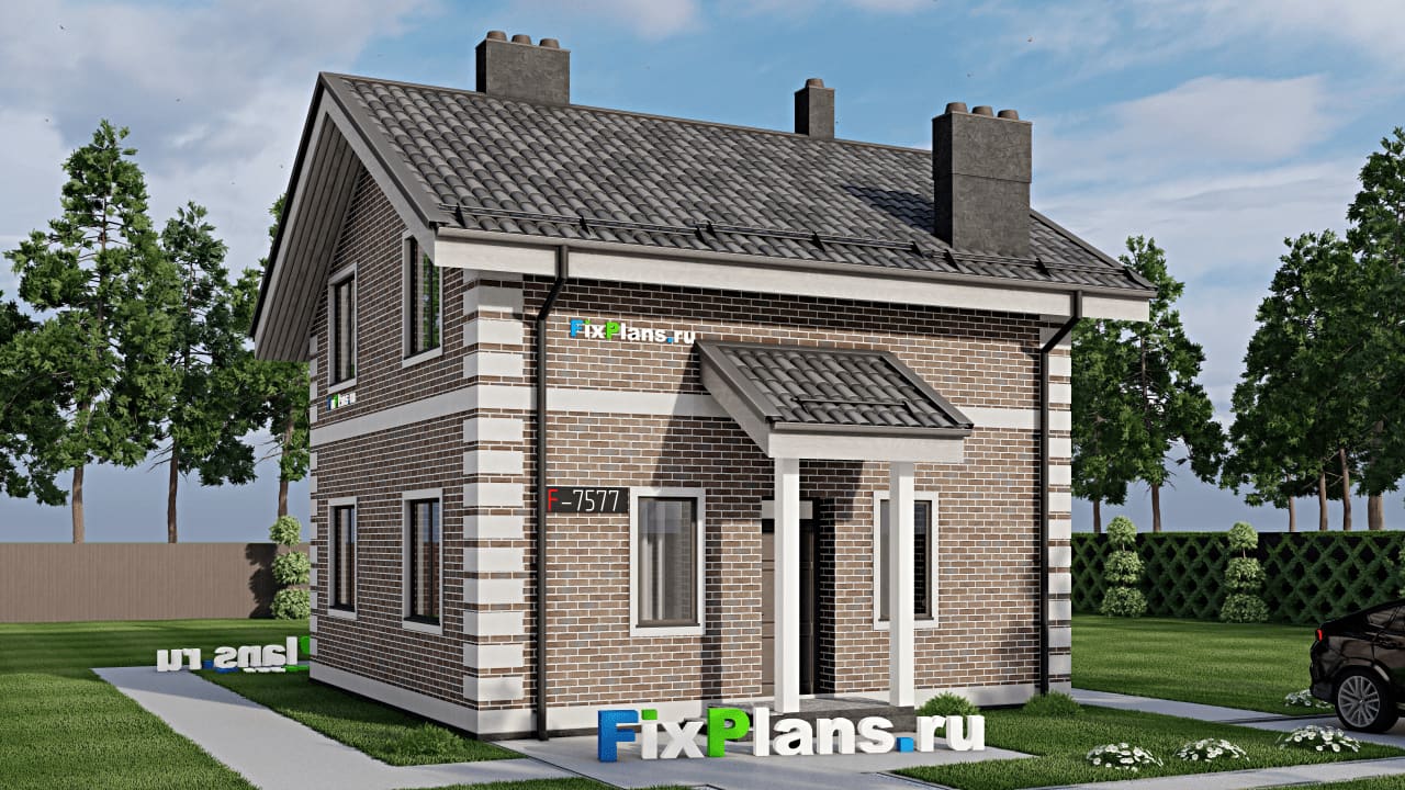 Одноэтажный дом с мансардой  F-7577 — фасад