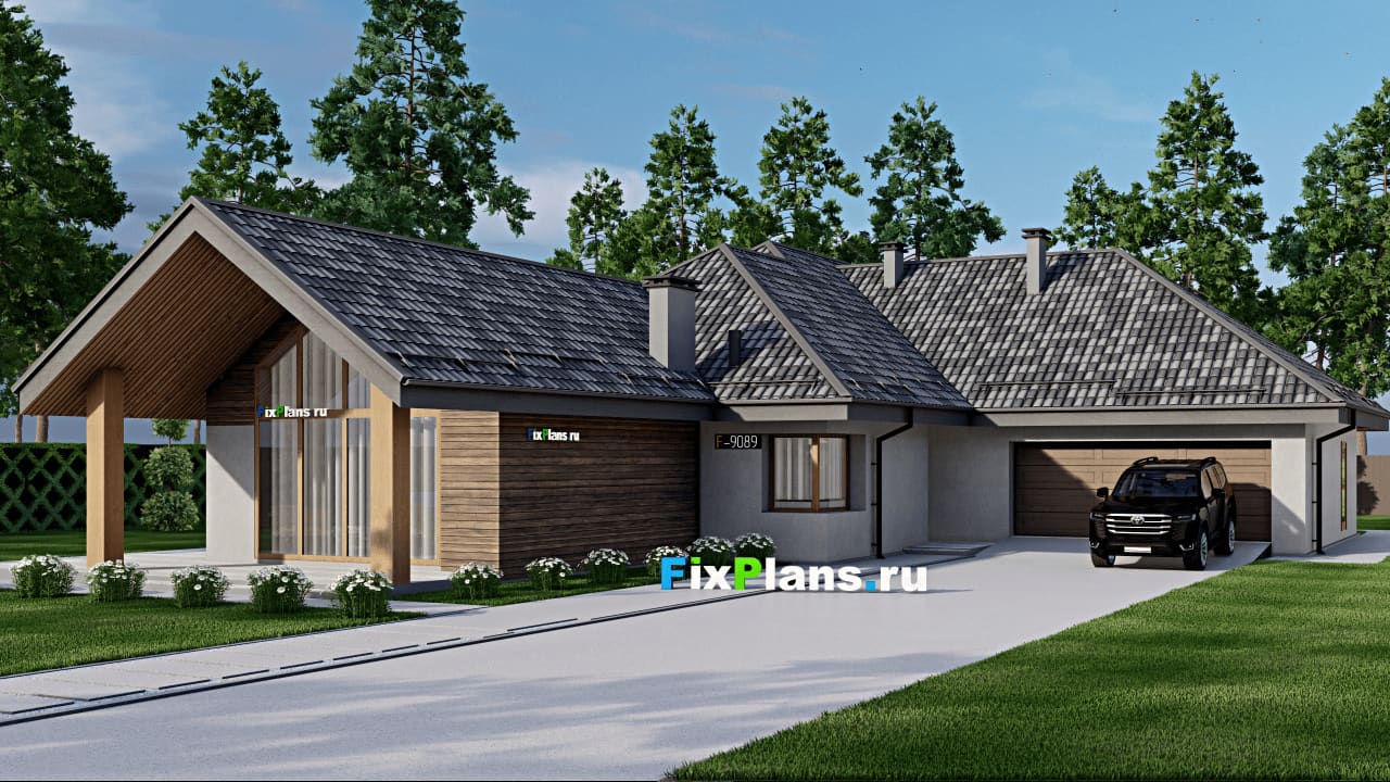 Одноэтажный дом F-9089 — фасад