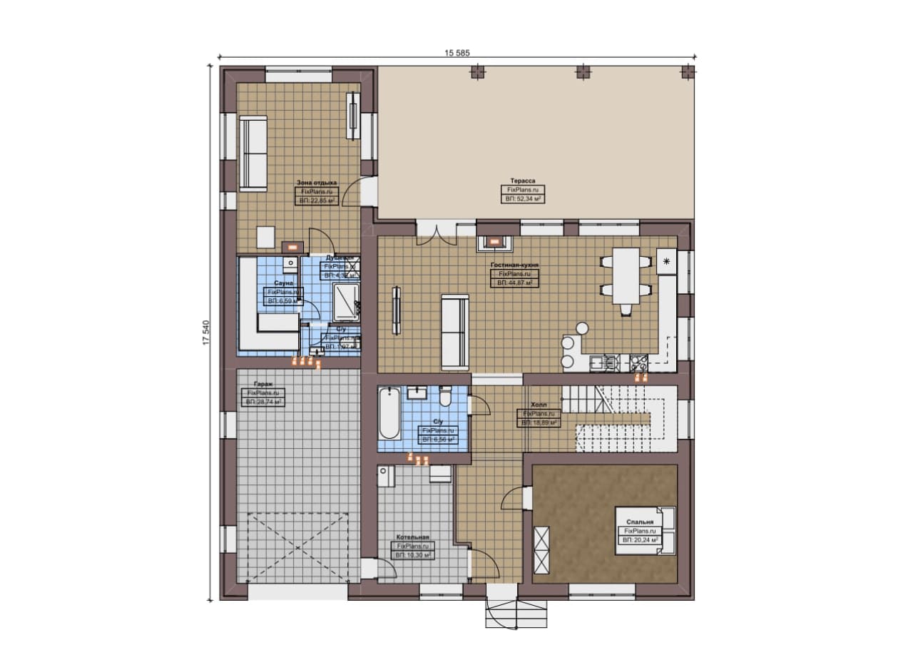 Планировка Одноэтажный дом с мансардой  F-9692