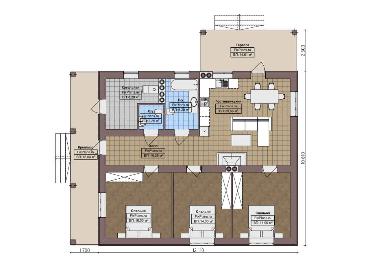 Планировка Одноэтажный дом F-4301